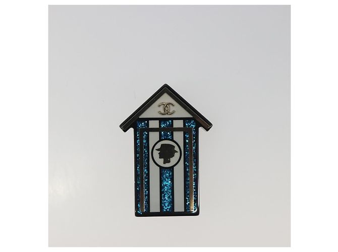 Spilla CHANEL in plastica Blu CC Auth 195313M - vista 2