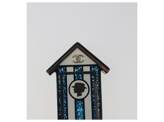 Spilla CHANEL in plastica Blu CC Auth 195313M - vista 3
