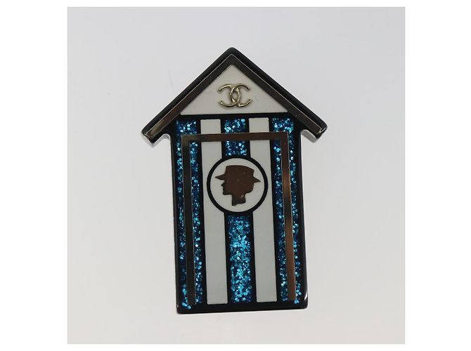 Spilla CHANEL in plastica Blu CC Auth 195313M - vista 4
