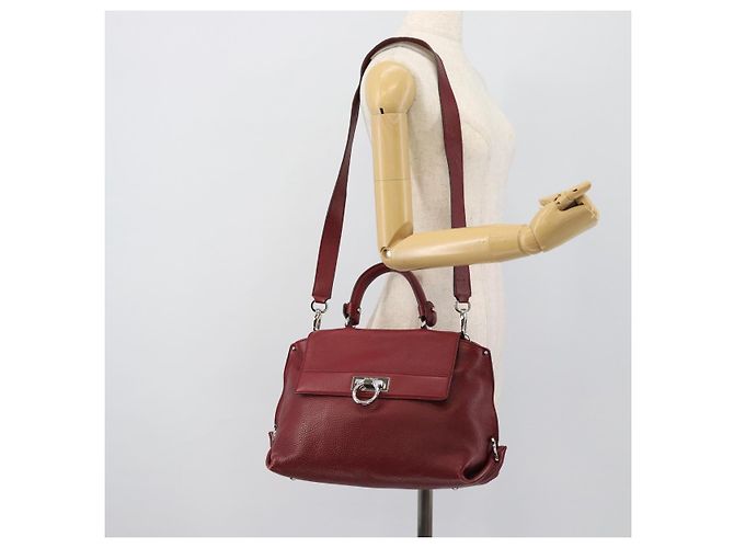 Borsa Salvatore Ferragamo Gancini in Pelle 2way Rossa Argento Auth gh2288A Rosso - vista 28