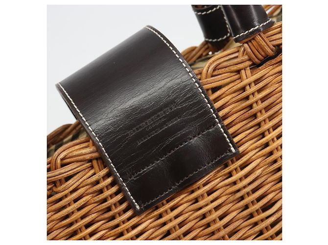 Borsa a mano BURBERRY in rattan marrone argento Auth 193369A - vista 10