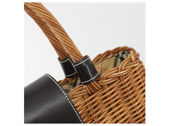 Borsa a mano BURBERRY in rattan marrone argento Auth 193369A - vista 11