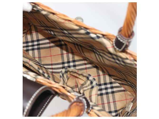 Borsa a mano BURBERRY in rattan marrone argento Auth 193369A - vista 12