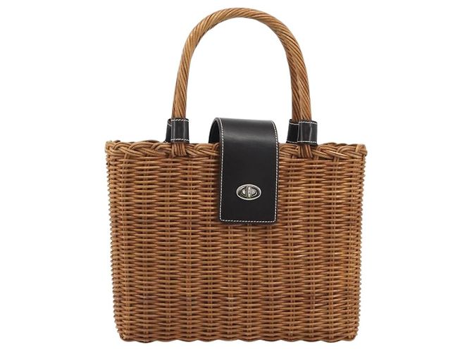 Borsa a mano BURBERRY in rattan marrone argento Auth 193369A - vista 13