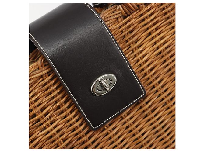 Borsa a mano BURBERRY in rattan marrone argento Auth 193369A - vista 17