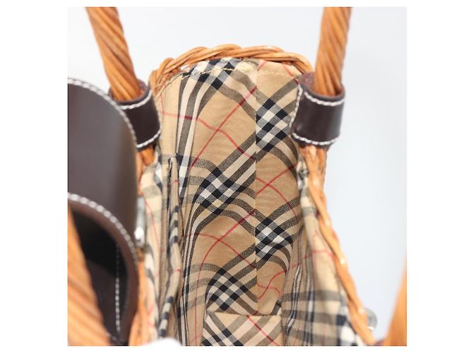 Borsa a mano BURBERRY in rattan marrone argento Auth 193369A - vista 18