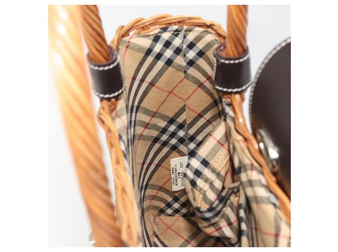 Borsa a mano BURBERRY in rattan marrone argento Auth 193369A - vista 19