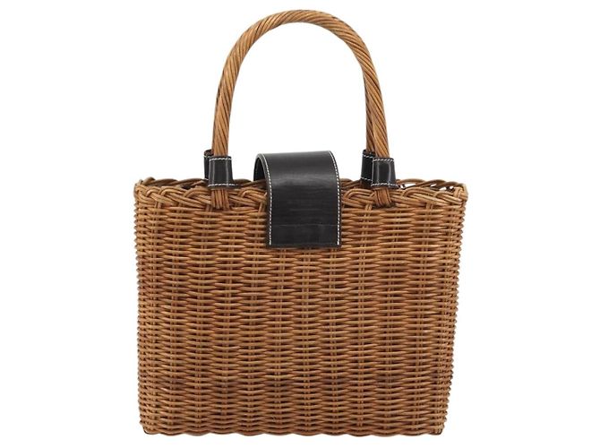 Borsa a mano BURBERRY in rattan marrone argento Auth 193369A - vista 2