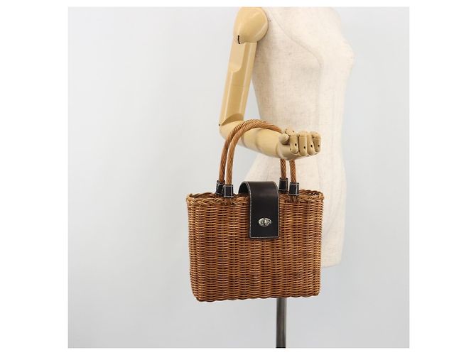 Borsa a mano BURBERRY in rattan marrone argento Auth 193369A - vista 21