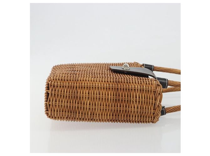 Borsa a mano BURBERRY in rattan marrone argento Auth 193369A - vista 3