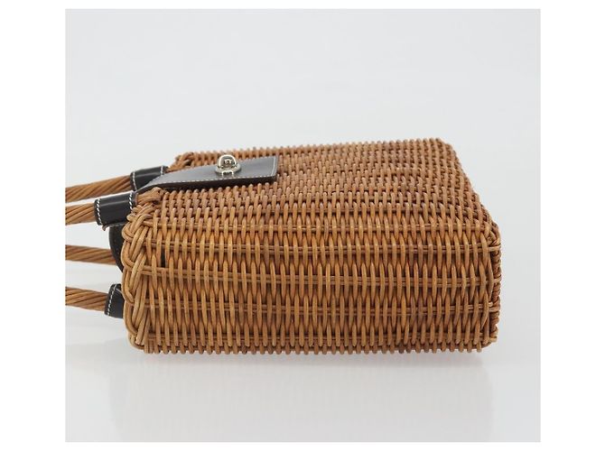 Borsa a mano BURBERRY in rattan marrone argento Auth 193369A - vista 4