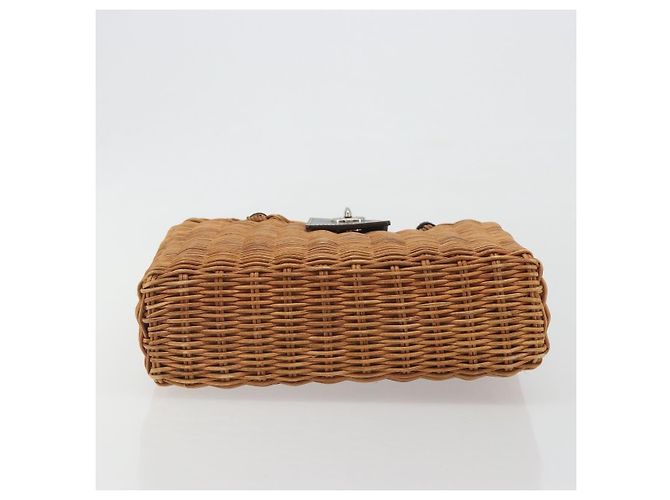 Borsa a mano BURBERRY in rattan marrone argento Auth 193369A - vista 5