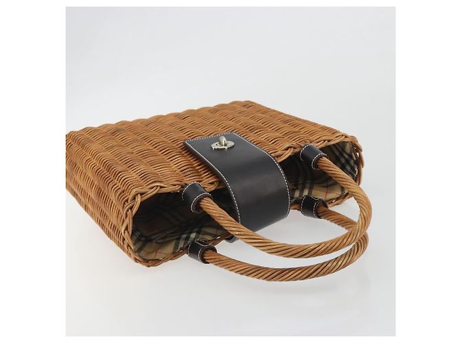 Borsa a mano BURBERRY in rattan marrone argento Auth 193369A - vista 6