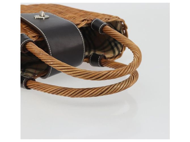 Borsa a mano BURBERRY in rattan marrone argento Auth 193369A - vista 7