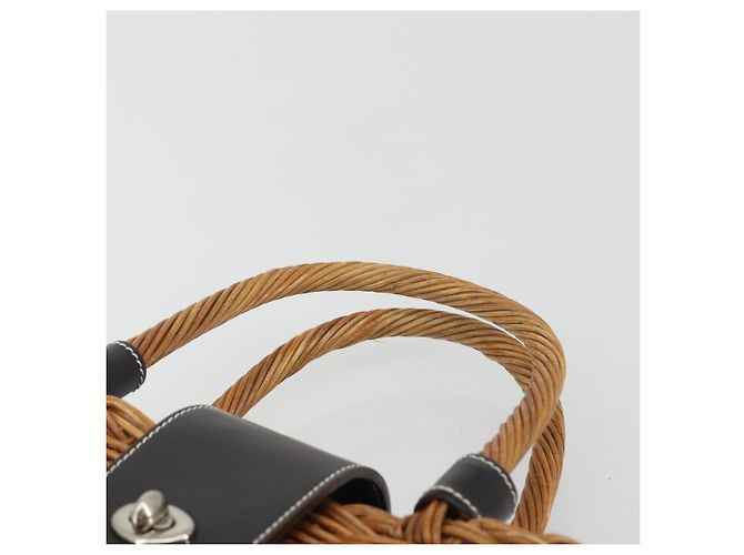 Borsa a mano BURBERRY in rattan marrone argento Auth 193369A - vista 8