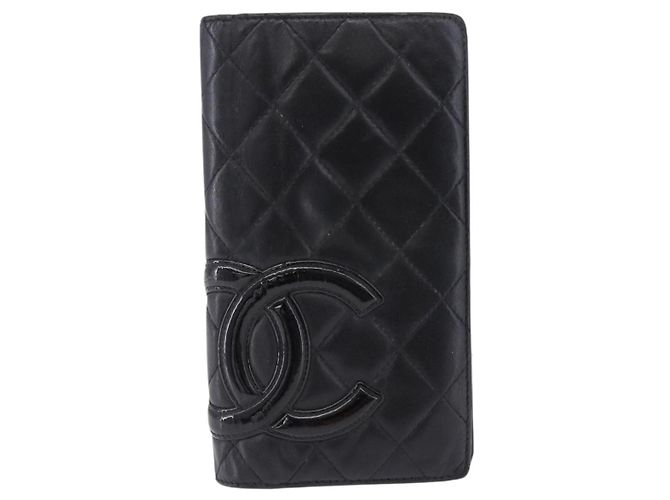 CHANEL Cambon Line Long Wallet Lammleder Schwarz CC Auth 192549 - Ansicht 13