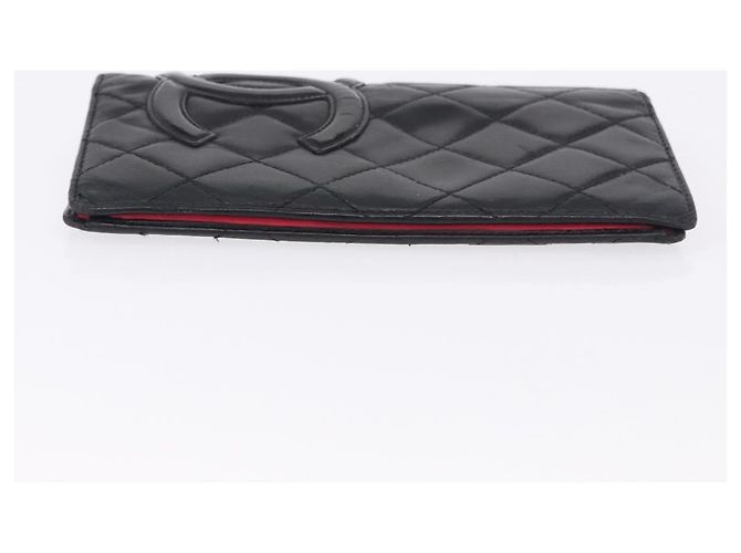 CHANEL Cambon Line Long Wallet Lammleder Schwarz CC Auth 192549 - Ansicht 3