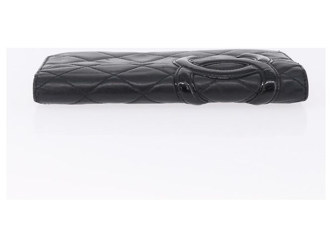 CHANEL Cambon Line Long Wallet Lammleder Schwarz CC Auth 192549 - Ansicht 4