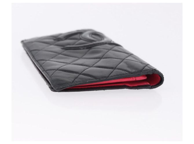 CHANEL Cambon Line Long Wallet Lammleder Schwarz CC Auth 192549 - Ansicht 5