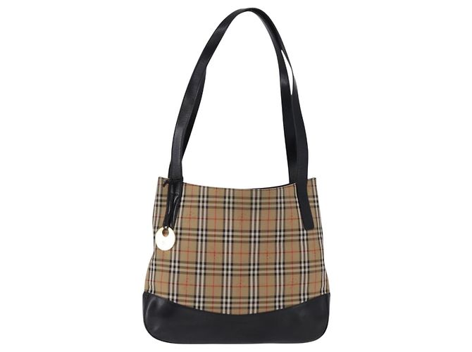 Borsa a Spalla Burberrys Nova Check in Tela Beige Black Auth 194178A Nero - vista 13