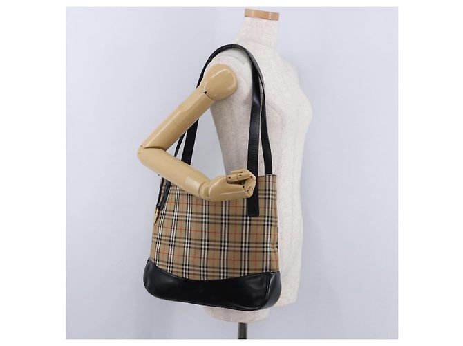 Borsa a Spalla Burberrys Nova Check in Tela Beige Black Auth 194178A Nero - vista 20
