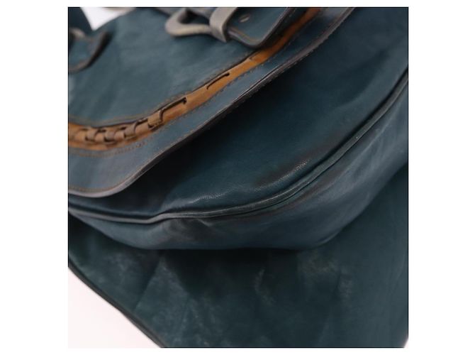 Sac cabas Christian Dior Gaucho en cuir vert argenté Auth 194708V - vue 10