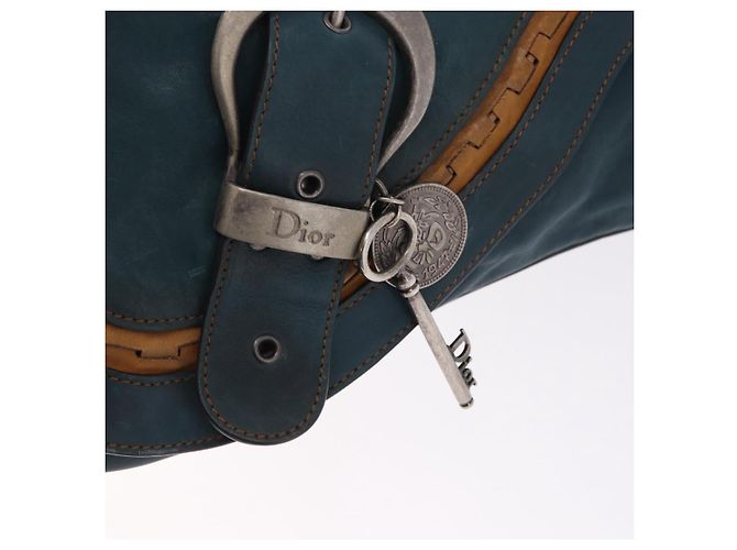 Sac cabas Christian Dior Gaucho en cuir vert argenté Auth 194708V - vue 14