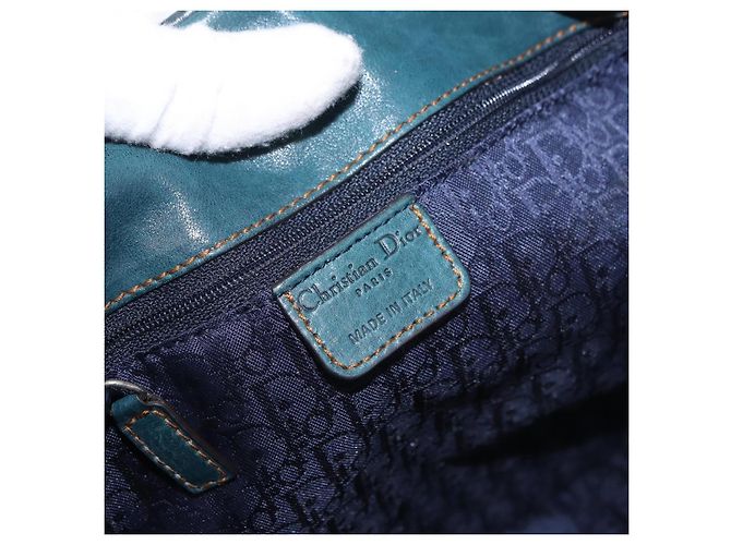 Sac cabas Christian Dior Gaucho en cuir vert argenté Auth 194708V - vue 15