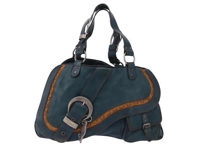 Sac cabas Christian Dior Gaucho en cuir vert argenté Auth 194708V - vue 2