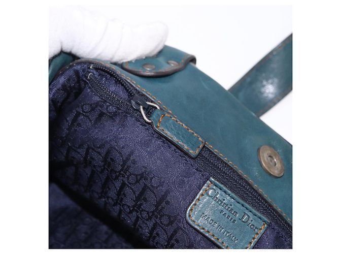 Sac cabas Christian Dior Gaucho en cuir vert argenté Auth 194708V - vue 22