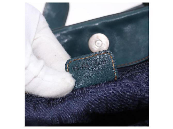 Sac cabas Christian Dior Gaucho en cuir vert argenté Auth 194708V - vue 24