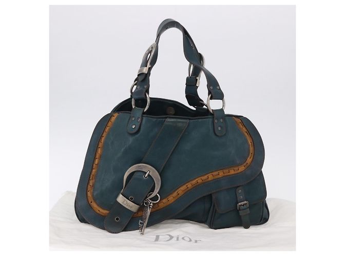 Sac cabas Christian Dior Gaucho en cuir vert argenté Auth 194708V - vue 26