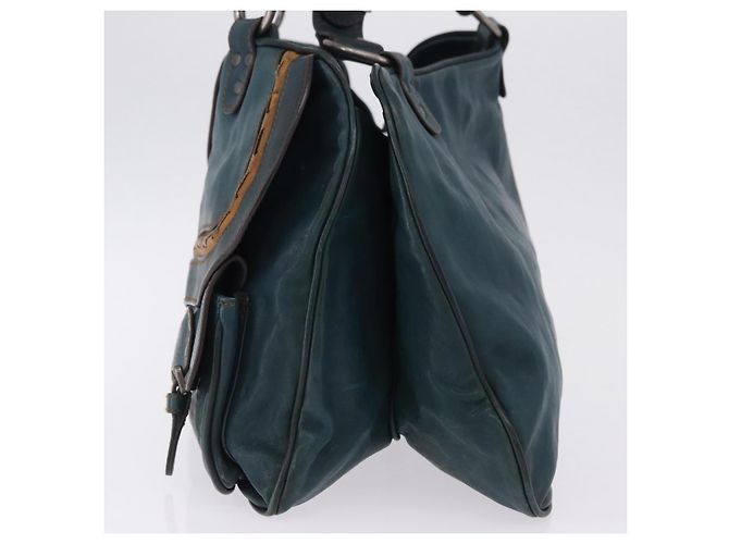 Sac cabas Christian Dior Gaucho en cuir vert argenté Auth 194708V - vue 4