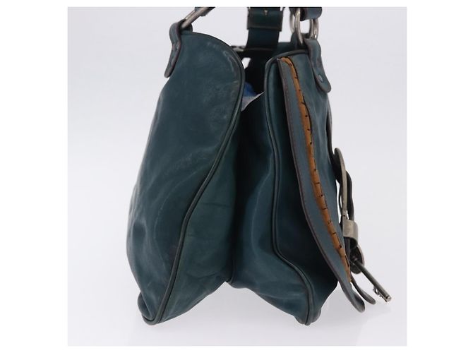 Sac cabas Christian Dior Gaucho en cuir vert argenté Auth 194708V - vue 5