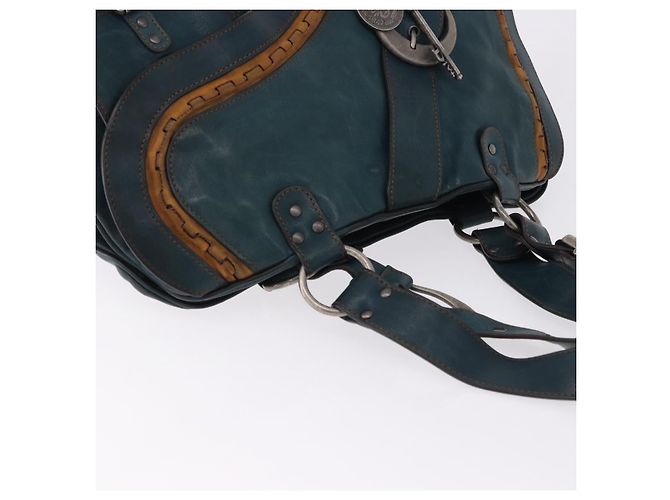 Sac cabas Christian Dior Gaucho en cuir vert argenté Auth 194708V - vue 6
