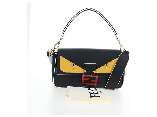 FENDI Bugs Monster Mamma Baguette Leather 2way Black 8BR600 Auth BA14594SAM Nero Giallo - vista 12