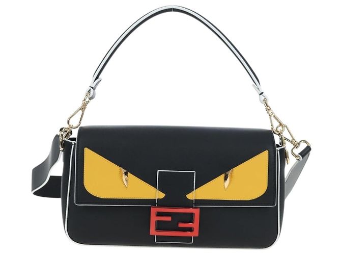FENDI Bugs Monster Mamma Baguette Leather 2way Black 8BR600 Auth BA14594SAM Nero Giallo - vista 13