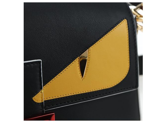 FENDI Bugs Monster Mamma Baguette Leather 2way Black 8BR600 Auth BA14594SAM Nero Giallo - vista 21