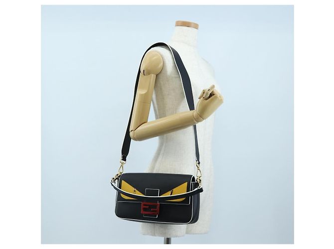 FENDI Bugs Monster Mamma Baguette Leather 2way Black 8BR600 Auth BA14594SAM Nero Giallo - vista 30