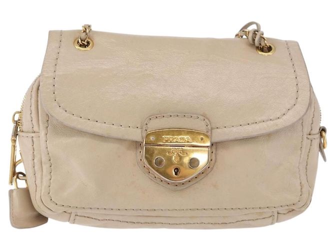 Borsa a Spalla con Catena PRADA in Pelle Beige Oro Auth bs36546 D'oro - vista 13