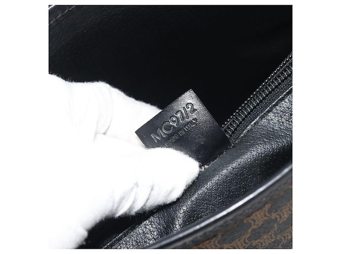 Céline Borsa Tote CELINE Macadam in tela PVC e pelle nera e oro Auth 192542A Nero D'oro - vista 12