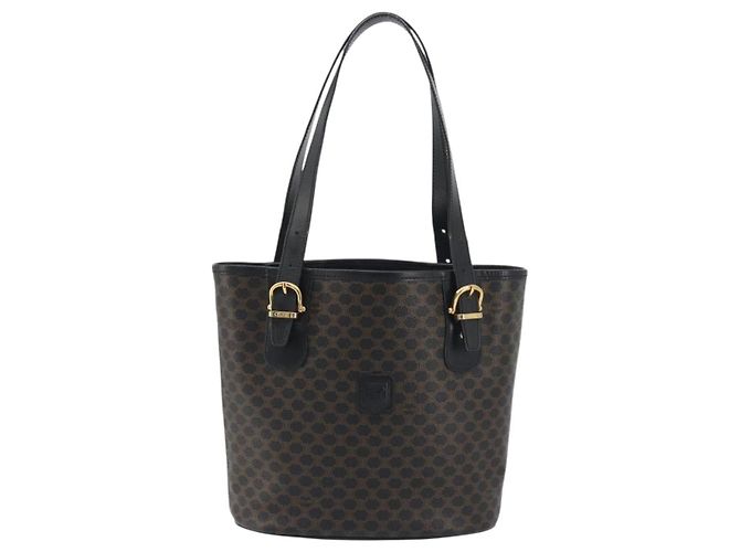 Céline Borsa Tote CELINE Macadam in tela PVC e pelle nera e oro Auth 192542A Nero D'oro - vista 13