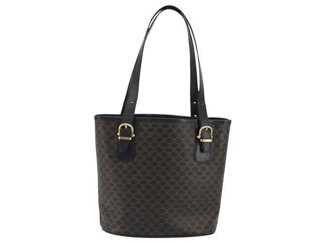 Céline Borsa Tote CELINE Macadam in tela PVC e pelle nera e oro Auth 192542A Nero D'oro - vista 2