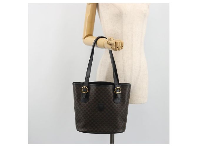 Céline Borsa Tote CELINE Macadam in tela PVC e pelle nera e oro Auth 192542A Nero D'oro - vista 24