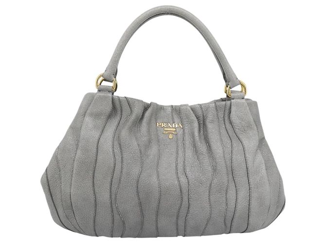 PRADA Handtasche aus Leder Grau Gold Auth 194293V Braun Golden - Ansicht 13