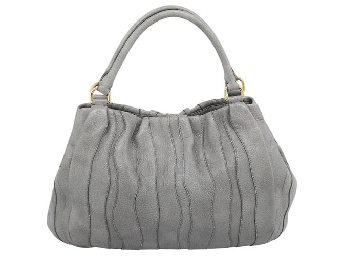PRADA Handtasche aus Leder Grau Gold Auth 194293V Braun Golden - Ansicht 2