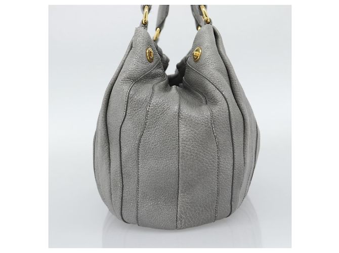 PRADA Handtasche aus Leder Grau Gold Auth 194293V Braun Golden - Ansicht 3