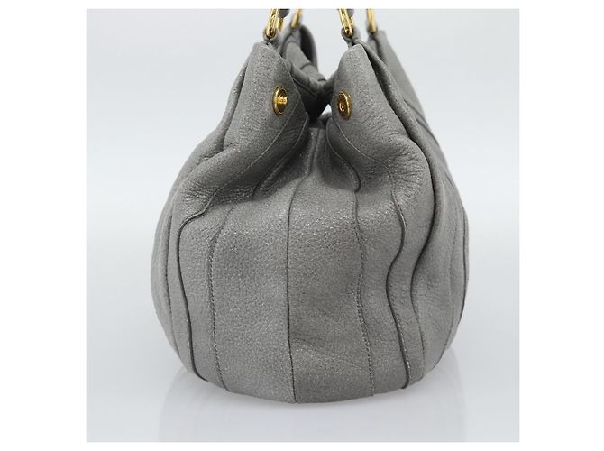 PRADA Handtasche aus Leder Grau Gold Auth 194293V Braun Golden - Ansicht 4