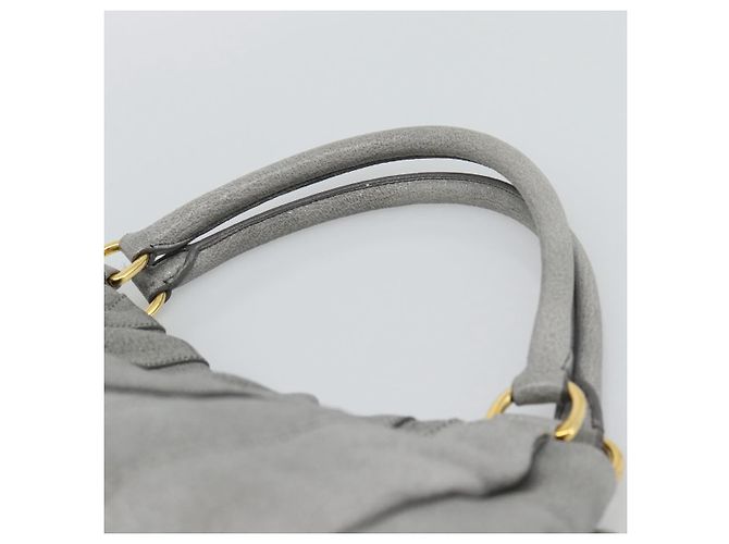 PRADA Handtasche aus Leder Grau Gold Auth 194293V Braun Golden - Ansicht 8