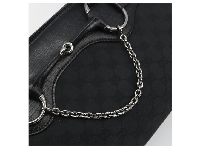 Borsa GUCCI Horsebit GG Canvas Nera Argento 114913 Auth 193014V Nero - vista 14